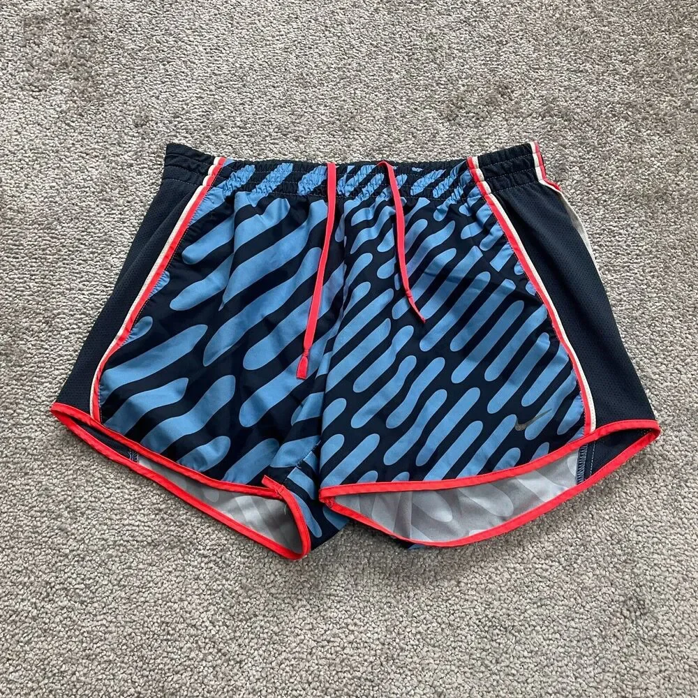 Nike Dri-Fit Active Shorts Women Small Blue Orange Elastic Athletic Running 27x4